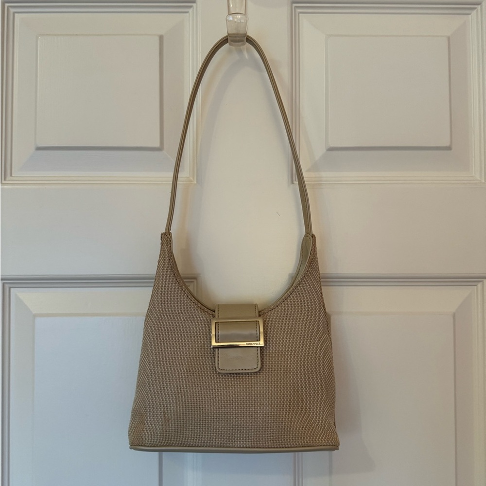 GUC Cream 90s Nine West structured leather & wicker shoulder bag